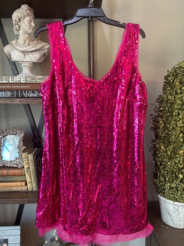 Halston Aishia Sequin Sheath Mini Dress in Sequin Begonia Womens Size 14 - Picture 6 of 12