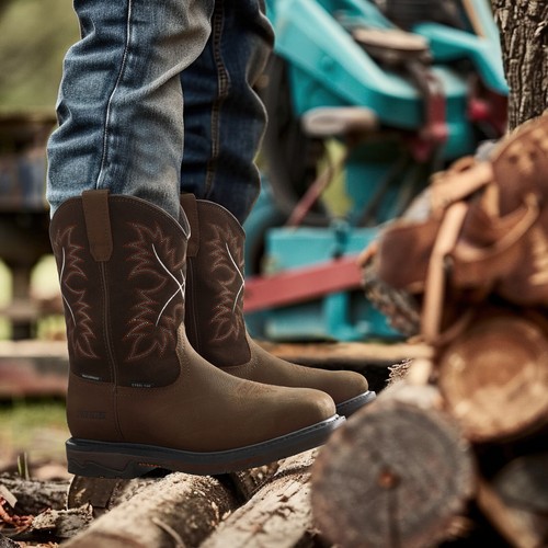 Botas de trabajo NINGO para hombre con puntera cuadrada de acero impermeables Western Cowboy Farm botas de rodeo - Imagen 16 de 42