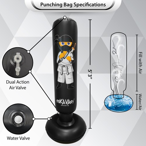 Kids Punching Bag Combo Kit Boxing Gloves Pump Repair Kit Ninja MMA KARATE JUDO - Picture 2 of 6