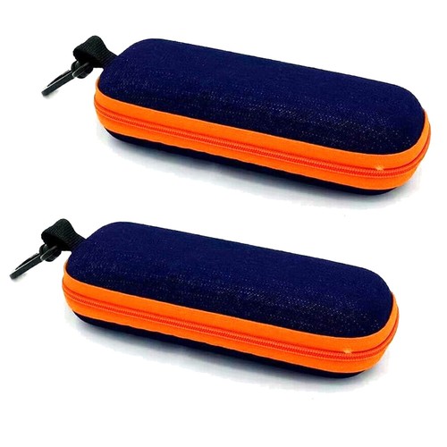 2PC Sunglasses Hard Case Eye Glasses Black Shell Box Protector Zipper With Clip - Picture 19 of 19