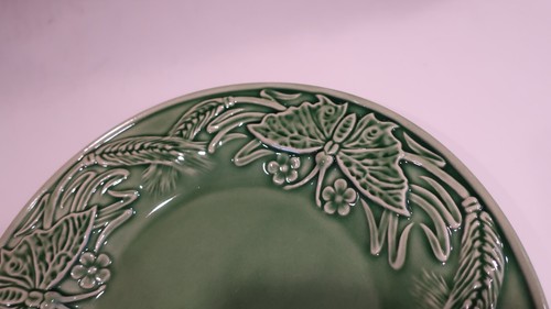 BORDALLO PINHEIRO PAPILLON MARIPOSA TRIGO ENSALADA 8" PLATO ESMALTE MAYÓLICA VERDE - Imagen 5 de 12