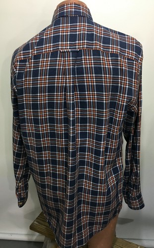 Camisa de manga larga Orvis M azul naranja blanco a cuadros de algodón cepillado con botones - Imagen 3 de 4