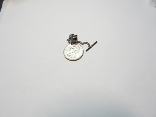 Signed Swank Black Glass Textured Silver Tone Square Tie Tac Lapel Pin Vintage - Picture 7 of 8