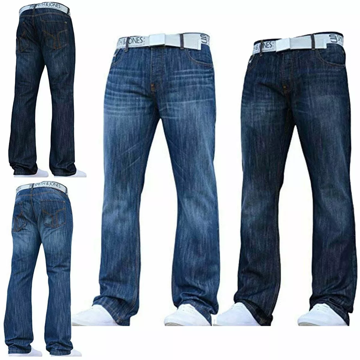 Smith Jones Mens Bootcut Leg Jeans Casual Denim Pants Trousers With Free Belt