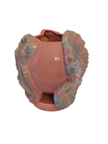 VTG Royal Haeger Hickman Mauve Agate Pink Blue Vase Planter Feather Plumes 11" - Picture 7 of 19