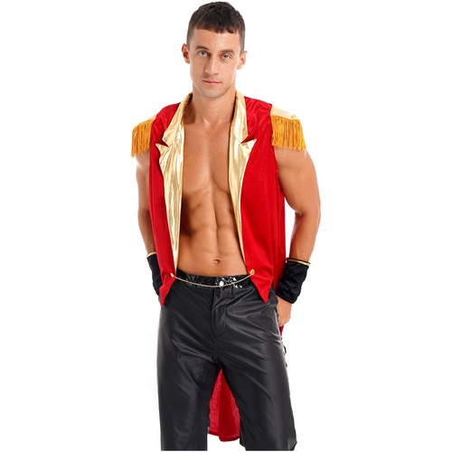 Mens Circus Ringmaster Stand Collar Jacket Button Up Tailcoat Theme Party Retro - Picture 34 of 42