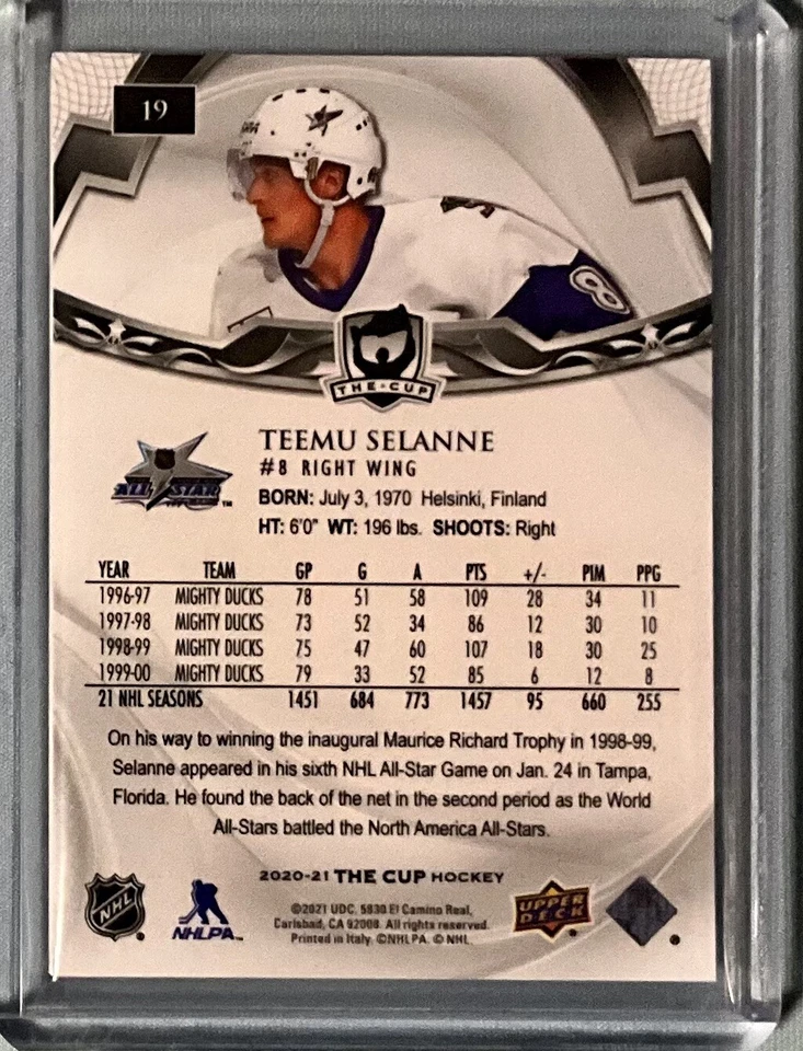 2020-21 Upper Deck The Cup Teemu Selene Base All-Star /249 #19 - Image 3 of 3