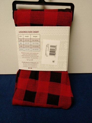 Muk Luks Fleece Lined Leggings Medium/Large Red/Black Checkered - Picture 7 of 8