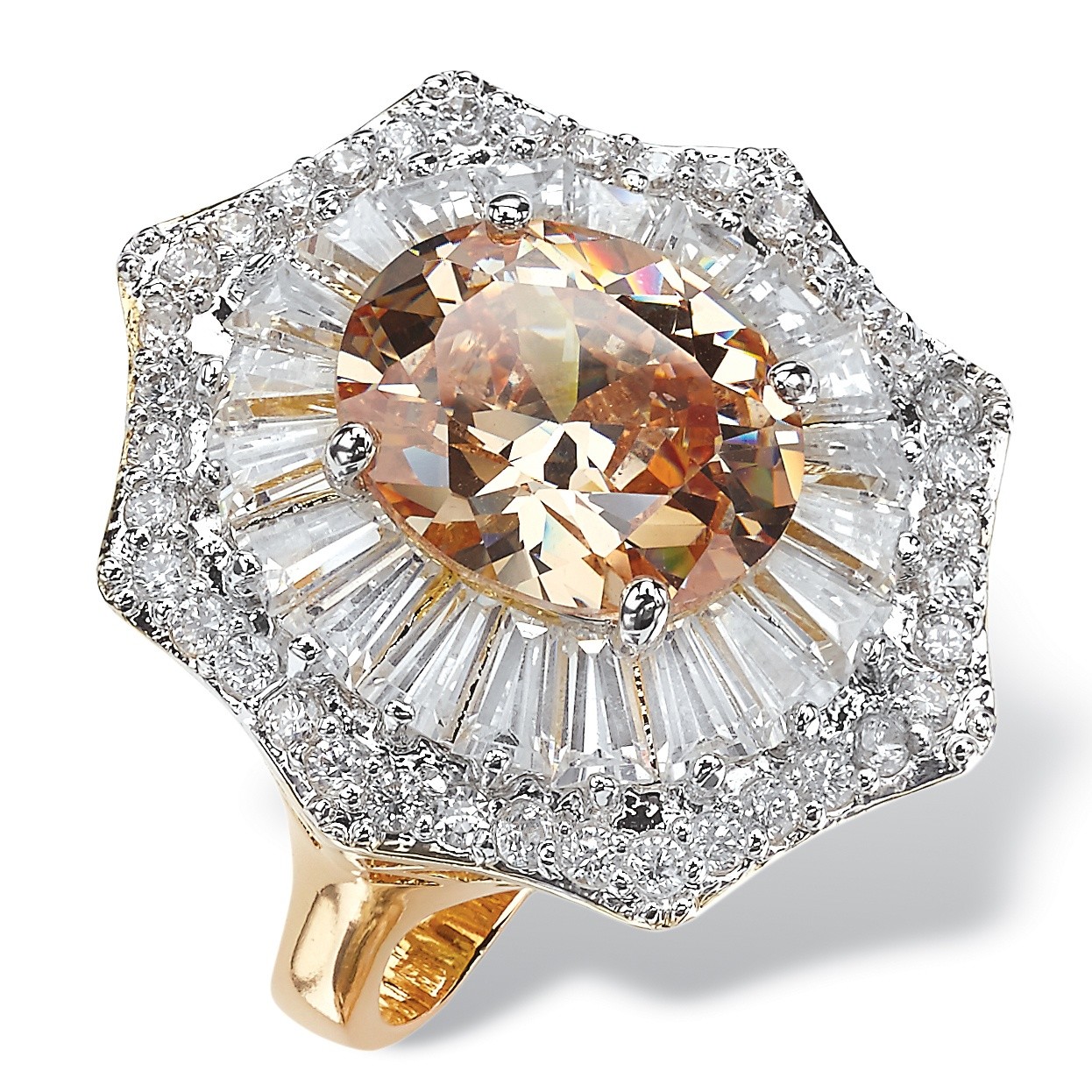 9.22 TCW Champagne Cubic Zirconia Vintage-Style Scalloped Ring 14k gold-Plated 9.22 TCW Champagne Cubic Zirconia Vintage-Style Scalloped Ring 14k gold-Plated