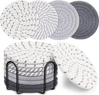 New Listing8 Pcs Drink Coasters with Holder, 4 Colors Absorbent Coasters, Minimalist Cotton