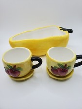 Mixed Lot 2 Mini Teacups and Saucers And Yellow Pepper Bowl Play Dishes Pretend