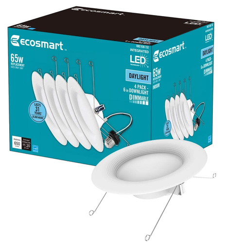 EcoSmart Recessed Lighting Trims 6" White Dimmable LED (4-Pack) 5000K Daylight - Picture 4 of 12