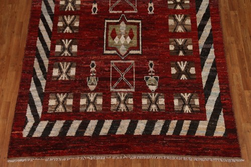 Alfombra geométrica borgoña tribal marroquí hecha a mano 7'x10' lana alfombra oriental - Imagen 5 de 12