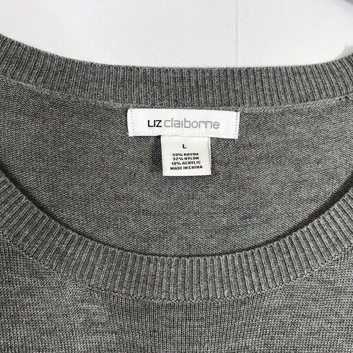 Liz Claiborne Womens Smoke Heather Gray Beaded L/S Soft Knit Sweater Sz L NWT - Bild 3 von 8