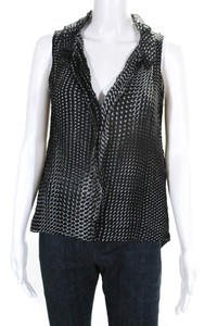 Elie-Tahari-Womens-Silk-Sleeveless-Ruffled-V-Neck-Blouse-Black-White-Size-XS