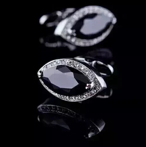 3CT Marquise Cut Lab Created Black Diamond Men's Cufflinks 14k White Gold Finish - Bild 4 von 5