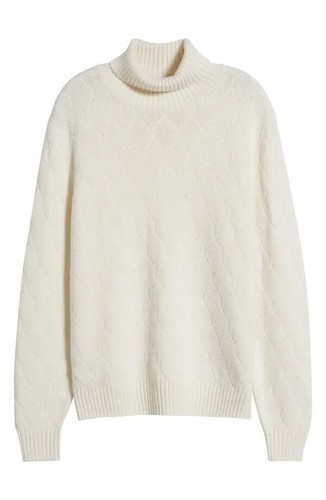 CANALI Mens Merino Wool Thick Cable Knit Turtleneck Sweater White 58 2XL 3XL NWT - Picture 5 of 22