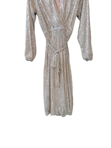 Nuevo Vestido MISSGUIDED US 6 Petite Champagne Lentejuelas Manga Globo Mujer - Imagen 4 de 16