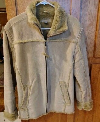 ALDO whip stitch suede sherpa lined coat/jacket beige/tan women's