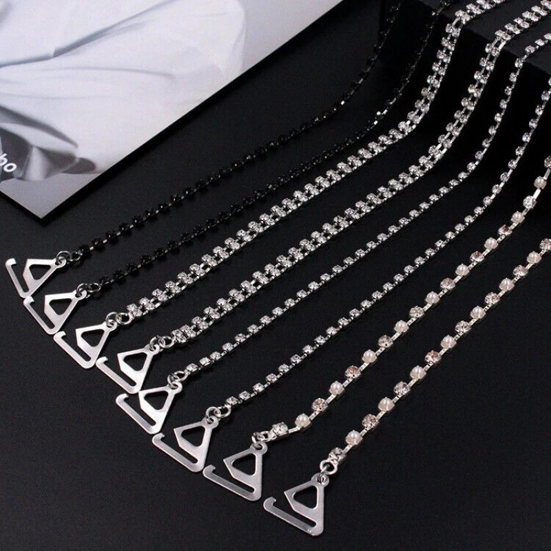 Cinghie Per Reggiseno Con Strass E Catena In Cristallo | Staccabili E Regolabili | Per Abiti Da Sposa E Abiti Da Sera | Argento