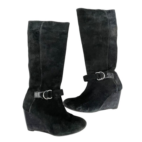 BCBGeneration suede 3" wedge knee high boots black side zip size 8.5 B READ - Picture 1 of 9