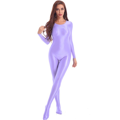 Damen glänzender Jumpsuit Yoga Sport Gymnastik Trikot seidiger Stretch Overalls - Picture 49 of 101