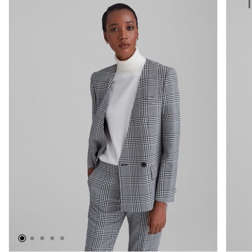 NWT Club Monaco Old Money Classy Plaid Fall Blazer Double Breasted Collarless 0 - Picture 2 of 9