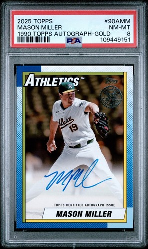 2025 Topps Series 1 1990 Topps Auto ON CARD Mason Miller GOLD #90A-MM /50 Pop 1