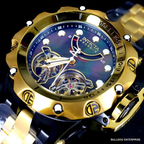 Invicta Reserve Venom Hybrid Double Open Heart Automatic Black Gold Tn Watch New - 第 1/12 張圖片