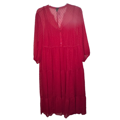 Vestido para mujer Torrid talla grande 4X 26 rojo clip suizo punto gasa bolsillos midi en capas - Imagen 3 de 16
