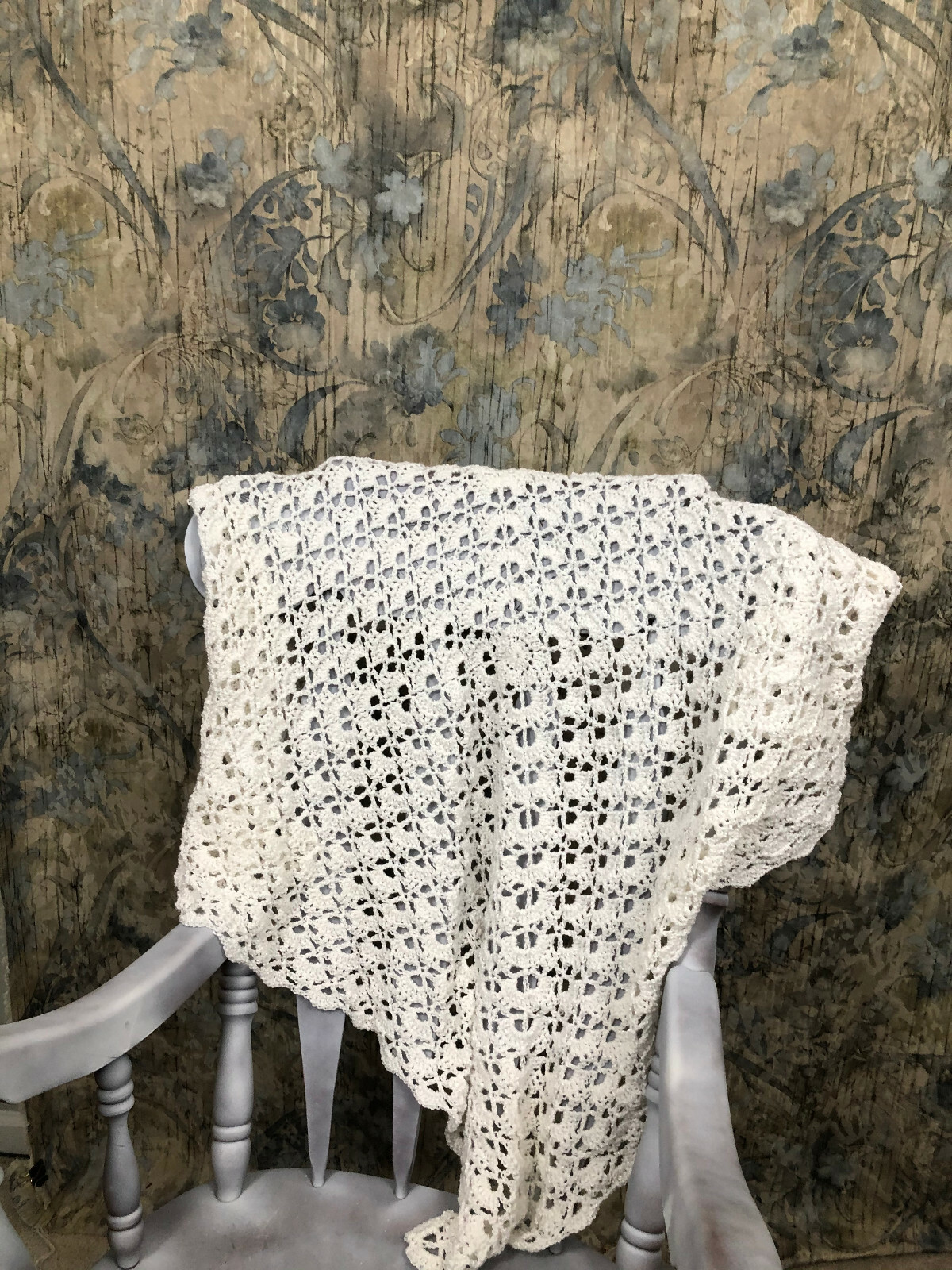 ANGEL WINGS Handmade Crochet Knit Baby Blanket Afghan Throw White Lightweight Najnowszy produkt