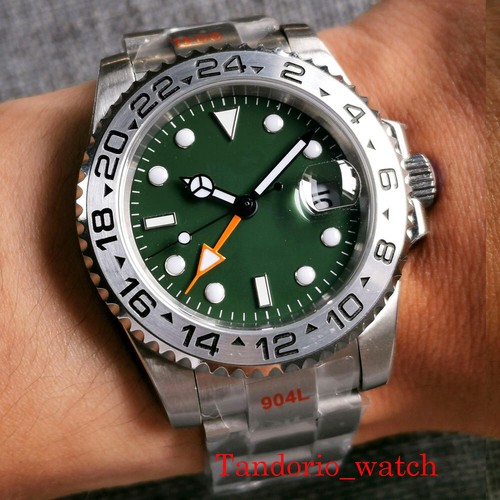 Reloj automático para hombre Bliger 40 mm esfera verde GMT cristal zafiro ostra fecha - Imagen 10 de 10