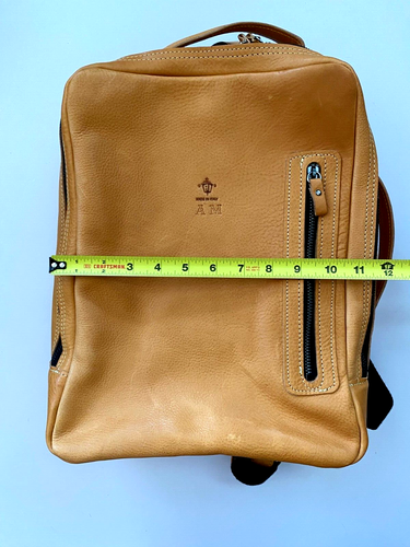 Quartiere 3 ๐ฎ๐น MADE IN ITALY Yellow Tan Leather Tech Backpack AM Monogram - Picture 18 of 19