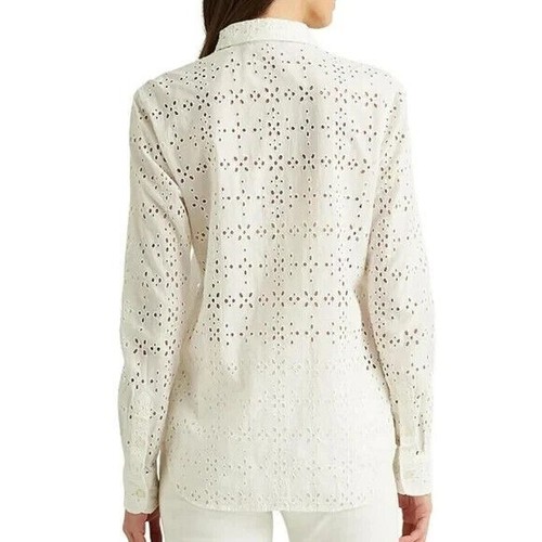 LAUREN RALPH LAUREN Petite Cotton Eyelet Buttoned Top in White, Size S - Bild 2 von 4