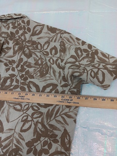 Eddie Bauer Hawaiian Shirt Mens Large Brown Floral 100 Linen Fabric - Picture 11 of 12