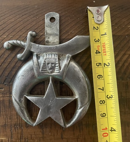 Massoni Shriners Mezzaluna Stella Spada Targhetta Patente Metallo Fuso 4 x 5" - Foto 3 di 4