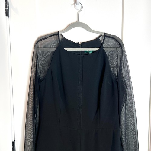 Lauren Ralph Lauren Black Mesh Cutout Long Sleeve Full Body Jumpsuit Size 12 - Picture 3 of 7