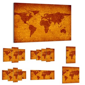 Détails Sur Image Sur Toile Cadre Ancienne Carte Continents Voyage Monde 0396 Fr