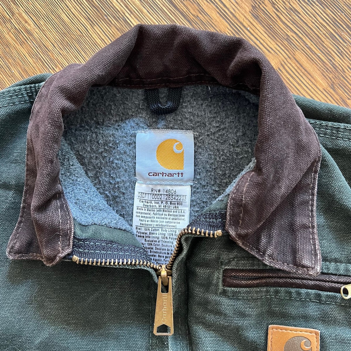 Y2K Carhartt Green Detroit Jacket Fleece Lined Boys YYJ97 Y2K Carhartt Green Detroit Jacket Fleece Lined Boys YYJ97