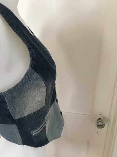 Grateful Dead Hippy Denim Jean Vest Hippie Pink Lightning Bolt ⚡️ Size XXS H&M - Picture 11 of 12