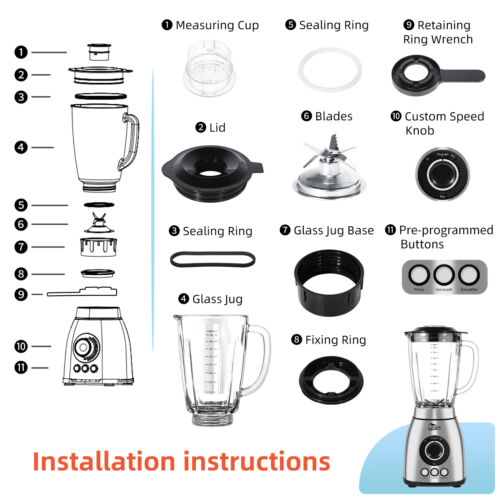 Blender Stainless Glass Steel Ice Crush Smoothie Smart For Kitchen Home 800W - Picture 12 of 14