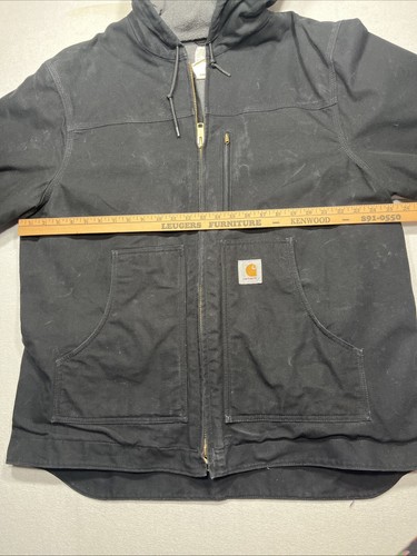 Men's XL Carhartt Jacket Black Duck Hooded Ridge Coat Fleece Lined C68 BLK - Picture 6 of 7