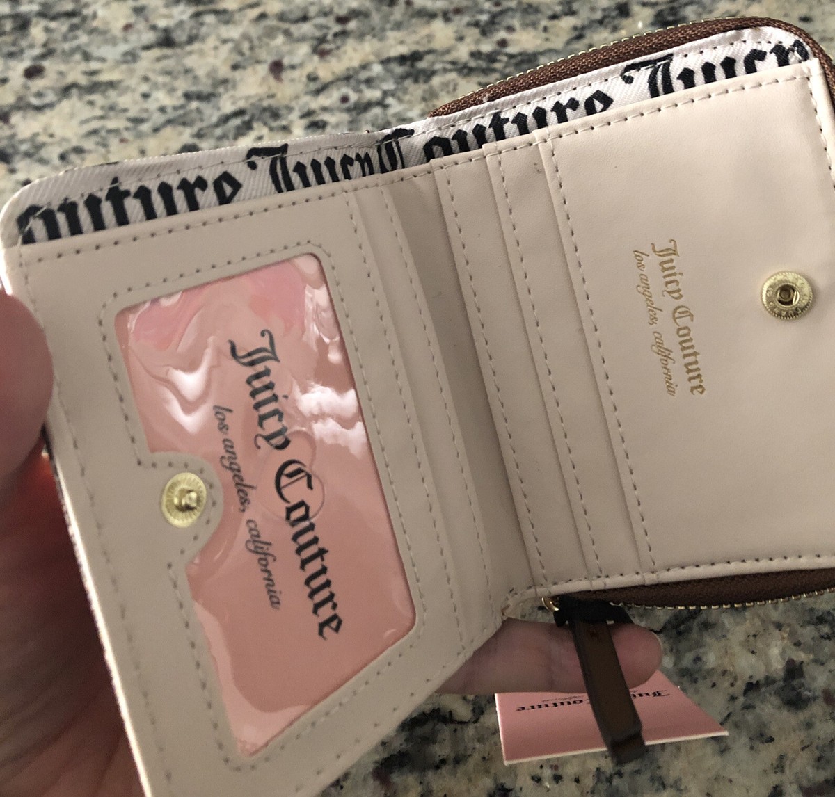 Juicy Couture Women Red Heart Brown Chestnut Logo Zipper Leather