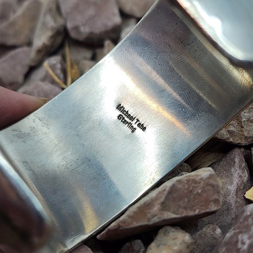 HEAVY Michael Tahe Navajo Sterling Silver Stamped Chunky Mens Cuff Bracelet 6.5" - Picture 9 of 13