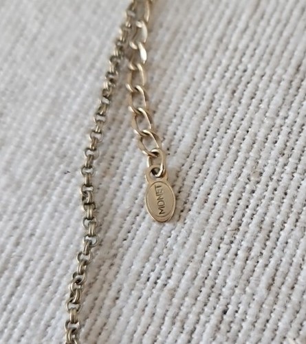 Monet Burnt Orange Colored Teardrop Pendant Gold Tone Y Drop 16" Necklace - Picture 3 of 4