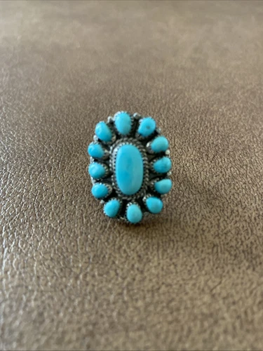 Vintage Native 1960s Zuni Jane Paselente Blue Turquoise Cluster Ring Size 6.5