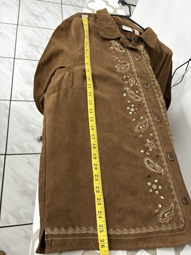 Women's Plus Size 2X Blouse Jacket Brown Faux Suede Embroidery Beads Erika - Picture 8 of 10