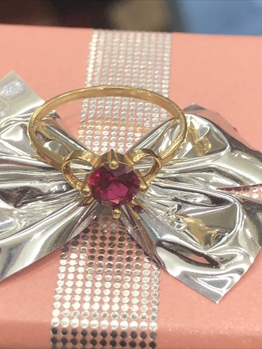 10 KT GELBGOLD ROSAFARBENER FINGERRING MIT RUNDEM ROTEN STEIN GRÖSSE 3,25 Kostenlose Größenänderung - Bild 16 von 17