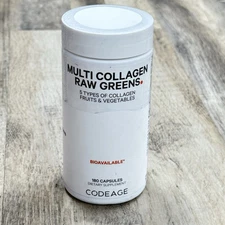 Codeage Multi Collagen Protein + Organic Raw Greens Superfood Capsules 180 Count