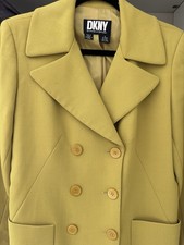 VTG DKNY Donna Karan New York Women's Double Breast Blazer Yellow Wool Size 8